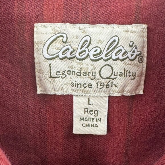 Cabelas Mens Burgundy Long Sleeve Button-Down Shirt Size L 100% Cotton Casual - Picture 5 of 5